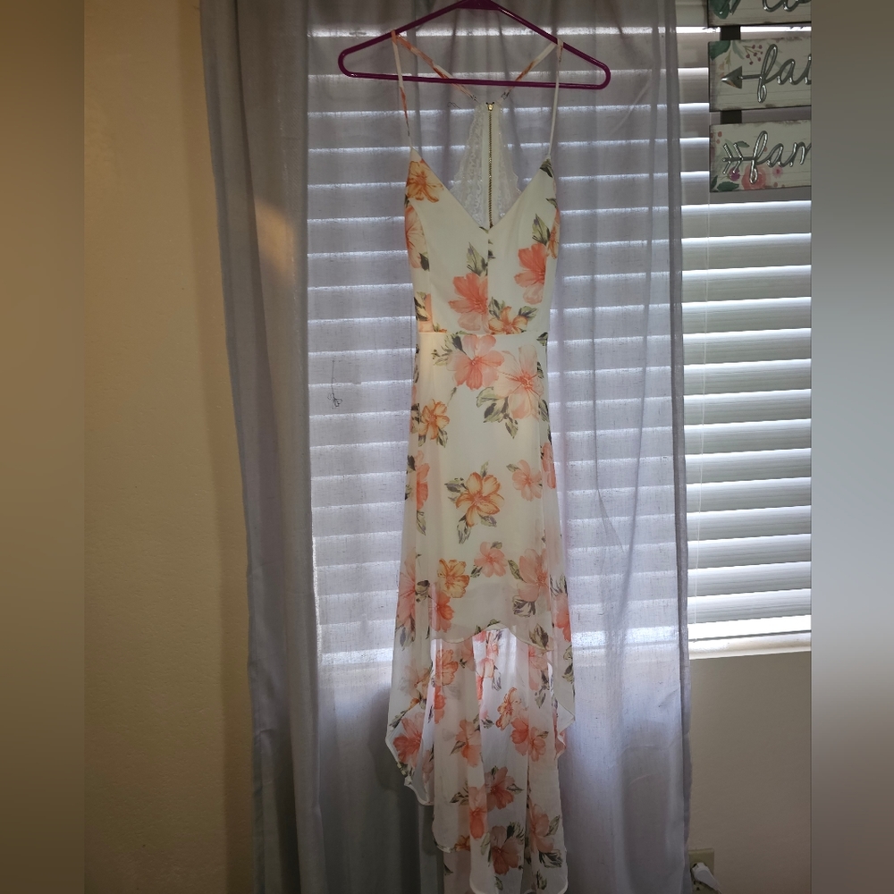 Blashe lace back white floral high low dress